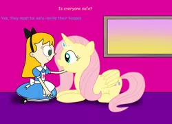 Size: 1531x1102 | Tagged: safe, artist:04startycornonline88, derpibooru import, fluttershy, alicorn, human, comfort, comforting, element of kindness, fiona munson, image, jpeg, looking at each other, looking at someone, princess, princess fluttershy, smiling, window