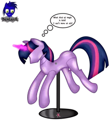Size: 3840x4154 | Tagged: safe, artist:damlanil, derpibooru import, twilight sparkle, twilight sparkle (alicorn), alicorn, pony, bondage, clothes, collar, comic, crystal horn, encasement, fake horn, female, horn, i have no mouth and i must scream, image, inanimate tf, latex, link in description, magic, magic aura, mannequin, mannequin tf, mare, no mouth, objectification, pedestal, petrification, png, ponyquin, rubber, shiny, show accurate, simple background, solo, speech bubble, text, transformation, transparent background, vector