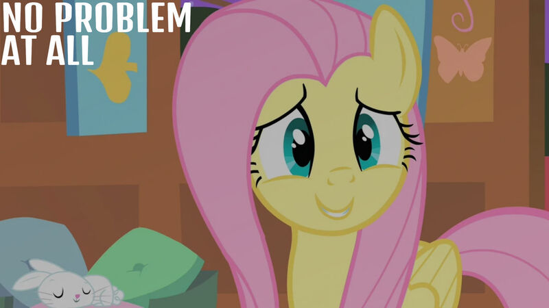 Size: 1280x720 | Tagged: safe, derpibooru import, edit, edited screencap, editor:quoterific, screencap, angel bunny, fluttershy, pegasus, pony, rabbit, season 1, stare master, animal, duo, eyes closed, female, fluttershy's cottage, image, jpeg, male, mare, night, sleeping, smiling, text