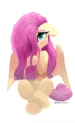 Size: 1989x3225 | Tagged: safe, artist:raphaeldavid, derpibooru import, fluttershy, pegasus, pony, blushing, cute, female, floppy ears, hair over one eye, image, looking at you, mare, png, shy, shyabetes, simple background, solo, white background