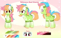 Size: 3058x1911 | Tagged: safe, artist:2pandita, derpibooru import, oc, oc:keef charms, earth pony, pony, female, image, mare, png, reference sheet, solo