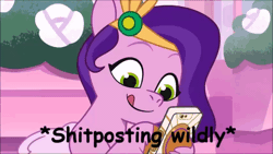 Size: 854x480 | Tagged: safe, derpibooru import, screencap, pipp petals, pegasus, my little pony: tell your tale, spoiler:g5, spoiler:my little pony: tell your tale, spoiler:tyts01e07, animated, clip trot, female, g5, gif, image, mobile phone, phone, shitposting, smartphone, solo, typing, vulgar