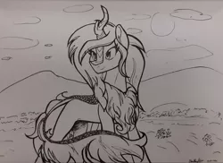 Size: 4128x3008 | Tagged: safe, artist:janeblood969, derpibooru import, oc, oc:celtic meadows, unofficial characters only, kirin, fields, image, kirin oc, majestic, monochrome, png, solo, traditional art