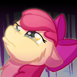 Size: 1000x1000 | Tagged: safe, artist:exobass, derpibooru import, apple bloom, earth pony, pony, bow, crying, expression, female, image, png, sad, solo, teary eyes