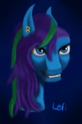 Size: 578x872 | Tagged: safe, artist:lefi32, derpibooru import, oc, oc:blue pure, pony, ear piercing, earring, edgy, edgy as fuck, image, jewelry, jpeg, looking at you, piercing, shadow, smiling, smiling at you, smirk, solo