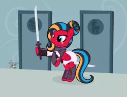 Size: 2360x1807 | Tagged: suggestive, artist:mommymidday, derpibooru import, oc, oc:windblade, pegasus, armor, diaper, image, png, ronin, solo, sword, weapon