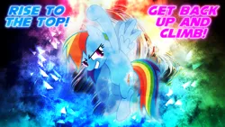 Size: 3840x2160 | Tagged: safe, artist:game-beatx14, artist:yanoda, derpibooru import, edit, rainbow dash, pegasus, pony, female, flying, high res, image, mare, png, solo, song reference, text, wallpaper, wallpaper edit, wings