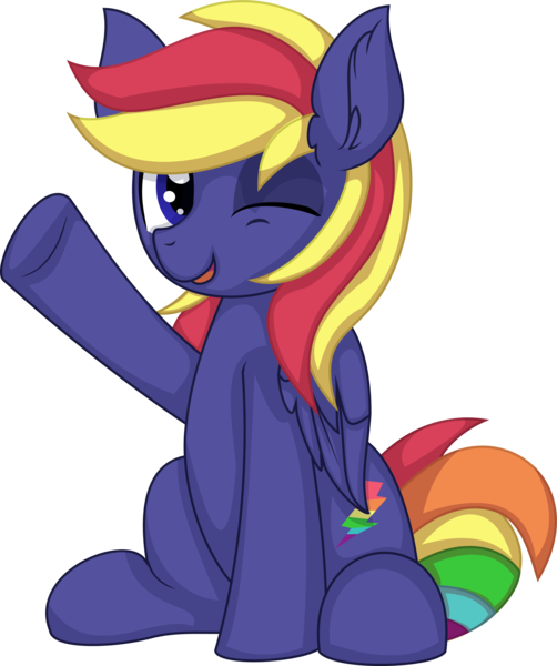 Size: 5846x6983 | Tagged: safe, artist:cyanlightning, derpibooru import, oc, oc:rainbow lightspeed, unofficial characters only, pegasus, pony, .svg available, absurd resolution, ear fluff, image, male, png, simple background, sitting, solo, stallion, transparent background, vector, waving
