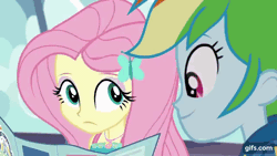 Size: 640x360 | Tagged: safe, derpibooru import, screencap, fluttershy, rainbow dash, equestria girls, equestria girls series, rollercoaster of friendship, aaugh!, animated, clothes, cute, eyes closed, female, geode of fauna, gif, gifs.com, grin, hairpin, hoodie, image, jewelry, magical geodes, male, necklace, nose in the air, open mouth, roller coaster, shyabetes, smiling