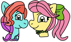 Size: 1350x810 | Tagged: safe, artist:jadeharmony, derpibooru import, posey (g5), earth pony, pony, bow, bust, duo, female, g5, hair bow, image, jazz (g5), mare, png, simple background, transparent background