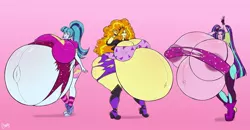 Size: 2048x1067 | Tagged: suggestive, artist:chango-tan, derpibooru import, adagio dazzle, aria blaze, sonata dusk, equestria girls, adagio dat-azzle, adagio preggo, areola, belly, belly button, big belly, big breasts, breasts, busty adagio dazzle, busty aria blaze, busty sonata dusk, butt, cleavage, clothes, erect nipples, female, huge belly, huge breasts, huge butt, hyper, hyper belly, hyper pregnancy, image, impossibly large belly, impossibly large breasts, impossibly large butt, jpeg, large butt, nipple outline, outie belly button, pregnant, pregnata dusk, the dazzlings, torn clothes, wardrobe malfunction, wide hips