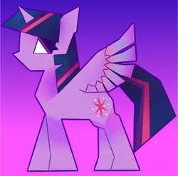 Size: 1085x1071 | Tagged: safe, artist:relighted, derpibooru import, twilight sparkle, twilight sparkle (alicorn), alicorn, pony, angular, female, gradient background, image, mare, png, purple, simple background, stippling, wings