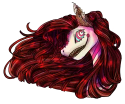 Size: 1232x1023 | Tagged: semi-grimdark, artist:lunarmoonmeifwa, derpibooru import, oc, oc:candymare, ponified, candy pony, food pony, original species, pony, bust, candy, food, image, png, portrait, something sweet to bite