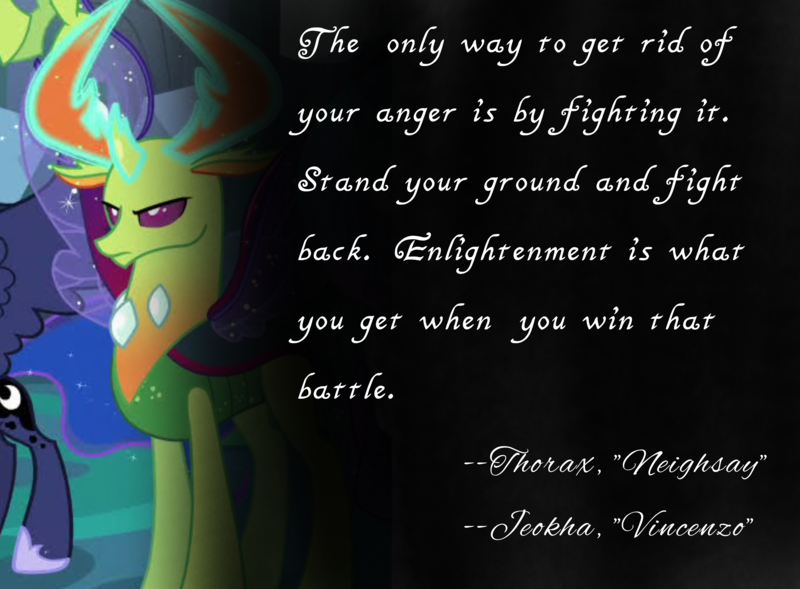 Size: 4096x3018 | Tagged: safe, artist:decokelow, derpibooru import, edit, edited screencap, screencap, princess luna, thorax, changedling, changeling, to where and back again, cropped, fimfiction, image, jeokha, king thorax, male, png, quote, solo focus, vincenzo