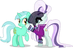 Size: 6680x4394 | Tagged: safe, artist:thatusualguy06, derpibooru import, coloratura, lyra heartstrings, earth pony, pony, unicorn, the mane attraction, .svg available, absurd resolution, clothes, countess coloratura, duo, duo female, female, hoofsies, image, jacket, png, raised hoof, simple background, stamp, transparent background, vector, veil