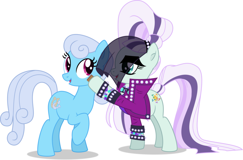 Size: 6437x4251 | Tagged: safe, artist:thatusualguy06, derpibooru import, coloratura, linky, shoeshine, earth pony, pony, the mane attraction, .svg available, absurd resolution, clothes, countess coloratura, duo, duo female, female, hoofsies, image, jacket, png, raised hoof, simple background, stamp, transparent background, vector, veil