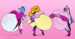 Size: 4800x2500 | Tagged: suggestive, artist:chango-tan, derpibooru import, adagio dazzle, aria blaze, sonata dusk, equestria girls, adagio dat-azzle, adagio preggo, areola, areola slip, belly, belly button, big areola, big belly, big breasts, breasts, busty adagio dazzle, busty aria blaze, busty dazzlings, busty sonata dusk, butt, cleavage, clothes, commission, erect nipples, female, females only, gradient background, huge belly, huge breasts, huge butt, hyper, hyper belly, hyper breasts, hyper pregnancy, image, impossibly large areola, impossibly large belly, impossibly large breasts, impossibly large butt, impossibly large thighs, jpeg, large butt, nipple outline, outie belly button, pregnant, pregnata dusk, the dazzlings, thighs, thunder thighs, torn clothes, trio, trio female, wardrobe malfunction, wide hips