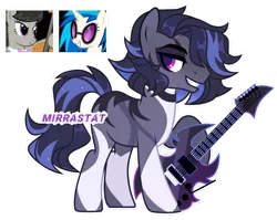 Size: 1280x1019 | Tagged: safe, artist:mirrastat, derpibooru import, octavia melody, vinyl scratch, oc, earth pony, pony, unicorn, base used, earth pony oc, eyelashes, female, grin, guitar, image, magical lesbian spawn, male, mare, musical instrument, offspring, parent:octavia melody, parent:vinyl scratch, parents:scratchtavia, png, simple background, smiling, solo, stallion, transparent background