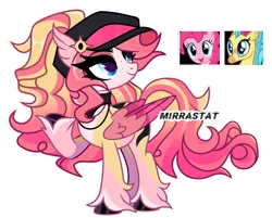 Size: 1280x1027 | Tagged: safe, artist:mirrastat, derpibooru import, pinkie pie, princess skystar, oc, hybrid, pegasus, pony, my little pony: the movie, base used, eyelashes, female, hat, image, interspecies offspring, looking back, magical lesbian spawn, mare, offspring, parent:pinkie pie, parent:princess skystar, parents:skypie, pegasus oc, png, raised hoof, simple background, smiling, transparent background, unshorn fetlocks, wings