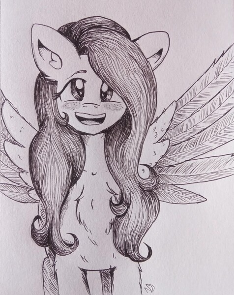 Size: 2723x3435 | Tagged: safe, artist:nightydream, derpibooru import, fluttershy, pony, image, jpeg, monochrome, solo, traditional art