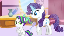 Size: 1280x720 | Tagged: safe, artist:mlplary6, derpibooru import, rarity, oc, oc:pearl, dracony, hybrid, pony, unicorn, female, filly, foal, image, interspecies offspring, mare, offspring, parent:rarity, parent:spike, parents:sparity, png, smiling