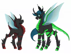 Size: 1312x996 | Tagged: safe, artist:shippingtrash, derpibooru import, pharynx, thorax, changedling, changeling, brothers, changedling brothers, duo, image, jpeg, king thorax, male, prince pharynx, redesign, siblings, simple background, size difference, white background