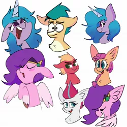 Size: 2048x2048 | Tagged: safe, artist:artsywhitetail, derpibooru import, hitch trailblazer, izzy moonbow, pipp petals, sprout cloverleaf, sunny starscout, zipp storm, earth pony, pegasus, pony, unicorn, angry, blushing, chest fluff, confused, female, g5, happy, image, jpeg, looking up, male, mare, simple background, smiling, stallion, unshorn fetlocks, white background