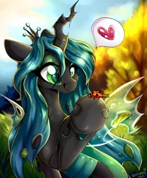 Size: 1654x2000 | Tagged: safe, artist:woonborg, derpibooru import, queen chrysalis, alicorn, insect, ladybug, background, canterlot wedding 10th anniversary, image, png, solo, sun, sunshine