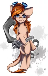 Size: 1500x2333 | Tagged: safe, artist:yuris, derpibooru import, oc, earth pony, pony, blue eyes, chip and dale rescue rangers, cute, female, gadget hackwrench, image, png, solo, wrench