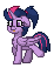 Size: 184x232 | Tagged: safe, artist:twilyisbestpone, derpibooru import, twilight sparkle, twilight sparkle (alicorn), alicorn, pony, pony town, adorkable, alternate hairstyle, animated, chest fluff, cute, derpibooru exclusive, dork, female, floppy ears, gif, image, mare, ponytail, silly, silly pony, simple background, solo, tongue out, transparent background, trotting, twiabetes