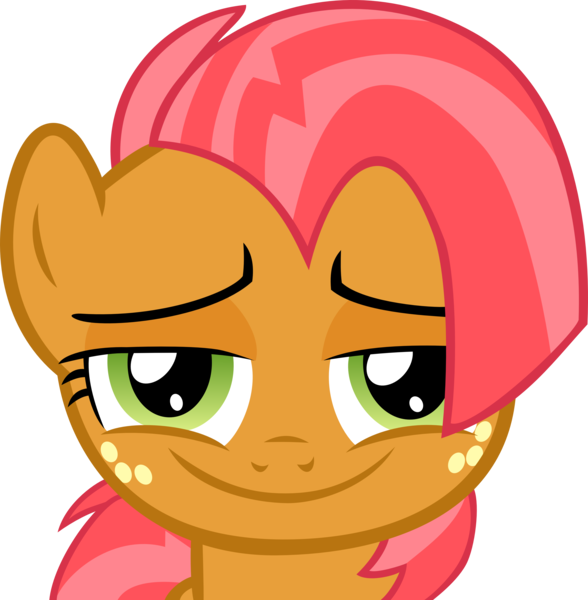 Size: 3878x3960 | Tagged: safe, artist:smashblu, derpibooru import, babs seed, earth pony, pony, one bad apple, babs seed song, babsface, female, filly, foal, image, looking at you, png, simple background, smiling, smiling at you, solo, vector