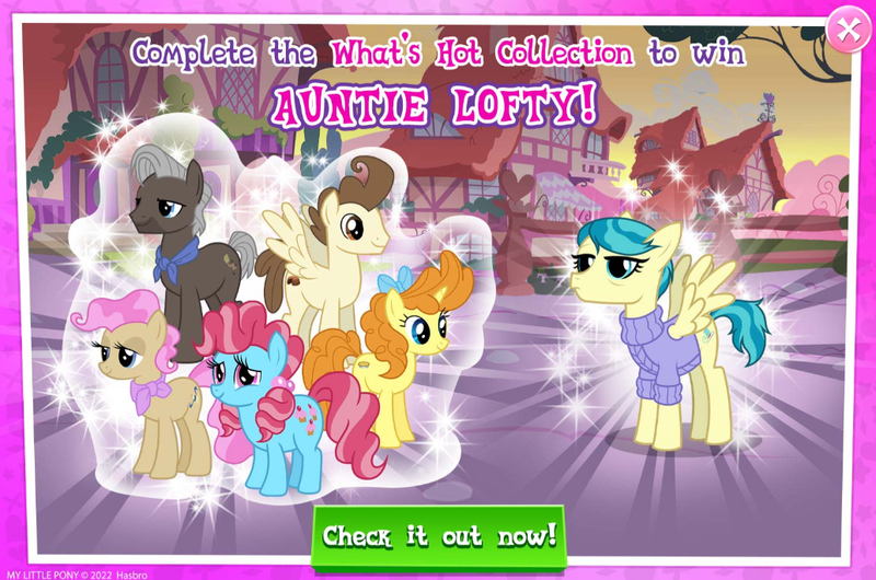 Size: 1033x684 | Tagged: safe, derpibooru import, official, auntie lofty, burnt oak, cup cake, mayor mare, pound cake, pumpkin cake, pony, the last problem, advertisement, chiffon swirl, female, gameloft, image, mare, older, older pound cake, older pumpkin cake, png, younger