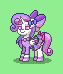 Size: 63x74 | Tagged: safe, artist:dematrix, derpibooru import, oc, oc:ayu mutiana dewi, pony, unicorn, pony town, bedroom eyes, bow, clothes, ear piercing, female, green background, image, mare, neck rings, picture for breezies, piercing, pixel art, png, saddle, simple background, tack, tail, tail bow