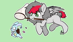 Size: 2400x1400 | Tagged: safe, artist:move, derpibooru import, oc, oc:move, pegasus, pony, rabbit, animal, commission, easter, egg, holiday, image, male, net, png, smiling, solo, wings, your character here