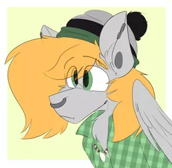 Size: 1554x1518 | Tagged: safe, artist:kirbirb, derpibooru import, oc, oc:sketchy shades, unofficial characters only, pegasus, pony, beanie, bust, ear piercing, earring, hat, image, jewelry, nose piercing, nose ring, piercing, png, portrait, solo
