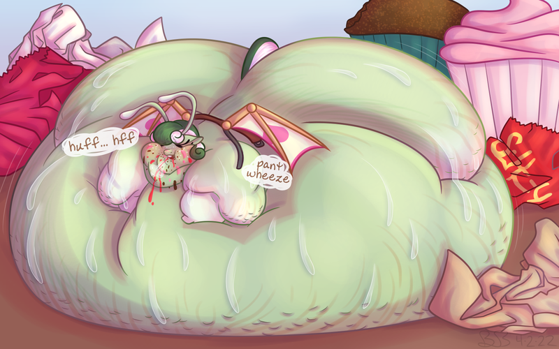 Size: 1600x1000 | Tagged: questionable, artist:butterball451, derpibooru import, oc, oc:fog current, unofficial characters only, breezie, amputee, artificial wings, augmented, belly, big belly, bingo wings, breezie oc, butt, cellulite, commission, cupcake, eyes closed, fat, fat fetish, female, fetish, food, huge belly, huge butt, image, immobile, impossibly large belly, impossibly large butt, large butt, morbidly obese, obese, open mouth, out of breath, png, prosthetic limb, prosthetic wing, prosthetics, rolls of fat, slob, solo, solo female, stretchmarks, sweat, wings