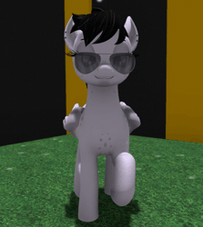 Size: 1182x1323 | Tagged: safe, artist:allyster-black, derpibooru import, oc, oc:ares, pegasus, pony, 3d, 3d model, animated, aviator sunglasses, dancing, ear piercing, game, gif, image, loop, piercing, second life, sunglasses, trotting, trotting in place, video game