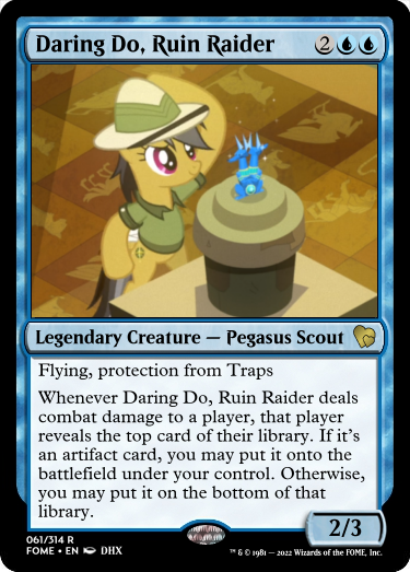 Size: 375x523 | Tagged: safe, derpibooru import, edit, daring do, pegasus, read it and weep, ccg, hat, image, magic the gathering, pith helmet, png, sapphire statue, trading card, trading card edit