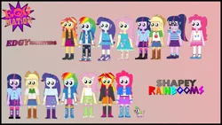 Size: 960x540 | Tagged: safe, artist:rupahrusyaidi, derpibooru import, applejack, fluttershy, pinkie pie, rainbow dash, rarity, sci-twi, spike, sunset shimmer, twilight sparkle, equestria girls, belt, boots, clothes, cowboy boots, cowboy hat, hat, high heel boots, humane five, humane seven, humane six, image, jacket, png, shirt, shoes, skirt, socks, solo