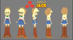 Size: 828x457 | Tagged: safe, artist:rupahrusyaidi, derpibooru import, applejack, equestria girls, belt, boots, clothes, cowboy boots, cowboy hat, hat, high heel boots, image, jpeg, shirt, shoes, skirt, solo