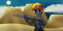 Size: 4096x2048 | Tagged: safe, artist:darbedarmoc, derpibooru import, oc, unofficial characters only, pegasus, pony, cloud, desert, gun, image, parody, png, postal, sky, solo, sun, weapon, wild west
