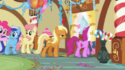 Size: 544x306 | Tagged: safe, derpibooru import, screencap, amethyst star, apple cobbler, applejack, berry punch, berryshine, cherry berry, cozy glow, fluttershy, gala appleby, gummy, linky, lord tirek, maud pie, minuette, opalescence, parasol, pink lady, pinkie pie, ponet, queen chrysalis, rainbow dash, rarity, shoeshine, sunset shimmer, tank, twilight sparkle, a bird in the hoof, do princesses dream of magic sheep, eqg summertime shorts, equestria girls, equestria girls series, maud pie (episode), rainbow rocks, rock solid friendship, sonic rainboom (episode), sunset's backstage pass!, the art of friendship, the ending of the end, spoiler:eqg series (season 2), animated, apple family member, cartwheel, continuity, gif, image, pinkie being pinkie, that pony sure does love gymnastics