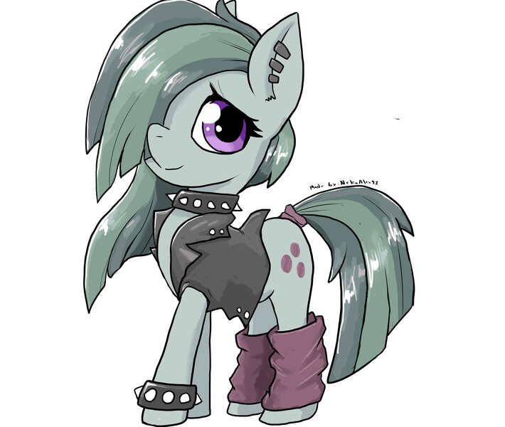 Size: 3857x3258 | Tagged: safe, artist:a.s.e, derpibooru import, marble pie, earth pony, pony, bracelet, clothes, collar, cute, ear piercing, female, hair over one eye, happy, image, jacket, jewelry, jpeg, looking at you, marblebetes, piercing, simple background, smiling, solo, solo female, spiked collar