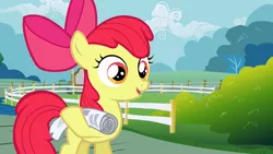 Size: 1280x720 | Tagged: safe, derpibooru import, screencap, apple bloom, earth pony, pony, ponyville confidential, female, filly, foal, image, newspaper, png, solo