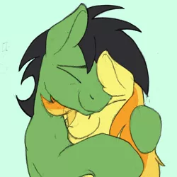 Size: 1840x1840 | Tagged: safe, artist:sefastpone, derpibooru import, braeburn, oc, oc:anon stallion, canon x oc, colored sketch, eyes closed, gay, hug, image, male, png, sefast's anon, shipping, simple background