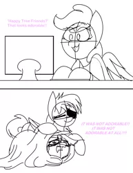 Size: 3000x3876 | Tagged: safe, artist:feather_bloom, derpibooru import, oc, oc:buttercream flow, oc:dicker shakedown, blanket, disappointed, expectation vs reality, funny, happy tree friends, image, png, scared, shocked