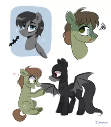 Size: 3600x4100 | Tagged: safe, artist:darkynez, derpibooru import, ponified, bat pony, earth pony, pegasus, pony, bat wings, batman, duo, glasses, heart, image, male, png, simple background, stallion, the batman, the riddler, white background, wings