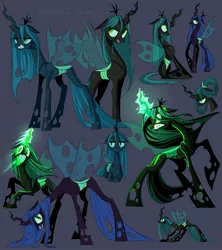 Size: 2941x3313 | Tagged: safe, artist:syrupyyy, derpibooru import, queen chrysalis, changeling, changeling queen, angry, female, frown, glow, glowing eyes, glowing horn, glowing mouth, gritted teeth, horn, image, jpeg, lidded eyes, looking at you, looking away, looking back, looking up, lying down, open mouth, prone, scowl, sitting, smiling, teeth