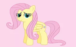 Size: 1024x640 | Tagged: safe, artist:mariosonicfan16, derpibooru import, fluttershy, pegasus, cute, element of kindness, happy, image, innocent, jpeg, looking at you, shyabetes, simple background, smiling, smirk