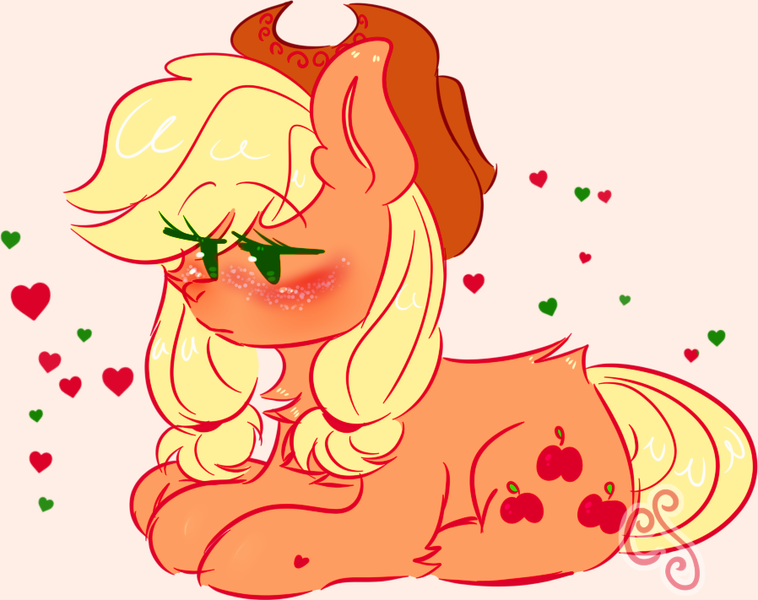 Size: 898x711 | Tagged: safe, artist:computershits, derpibooru import, applejack, earth pony, pony, cutie mark, female, fluffy, heart, hoof heart, image, png, simple background, sitting, solo, watermark